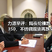 力源早评:隔夜伦镍跌350,不锈钢现货再跌50(图1) 力源早评:隔夜伦镍跌350,不锈钢现货再跌50(图1)